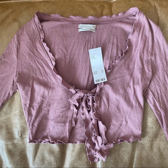MAUVE TIE CROPPED CARDIGAN STYLED TOP - Picture 5 of 13